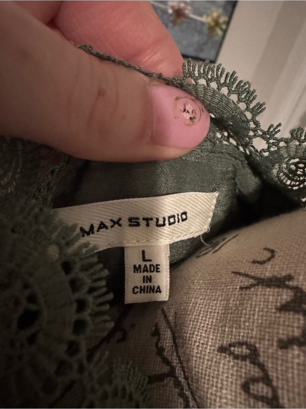 Max Studio Olive Green Lace-Trim Maxi Dress - Picture 4 of 6